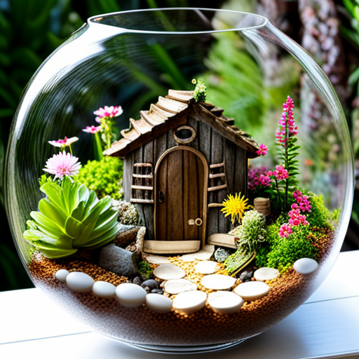 miniature fairy garden inside a terrarium